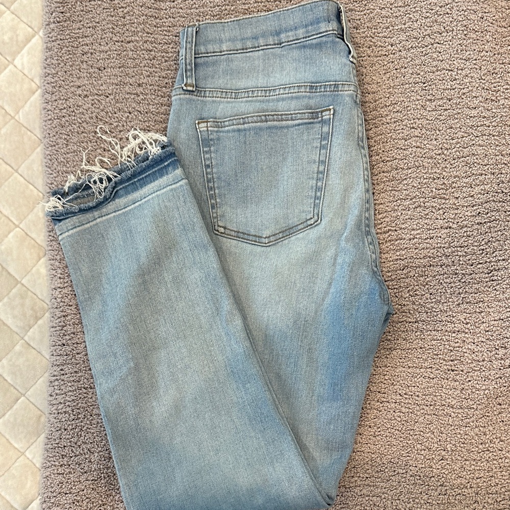 J. Crew Light Wash Cropped Jeans with Frayed Ankles